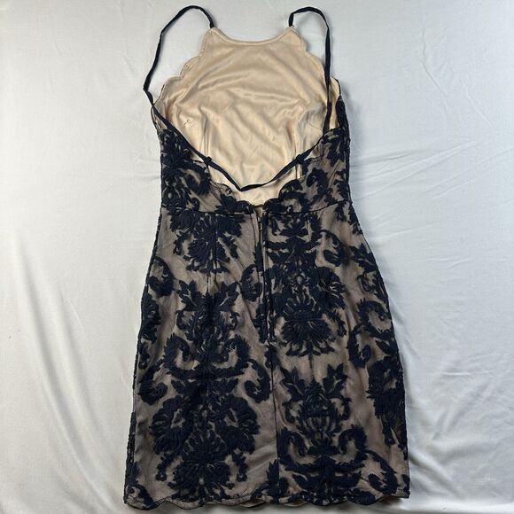 Lace Bodycon Dress Women’s Small 4 Low Back Mini Halter High Neck Blue Scallop - Picture 4 of 5
